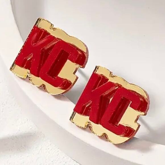 Kansas City Chiefs ‘KC’ Earrings Studs NWT - Picture 3 of 5